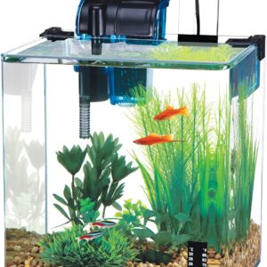 Penn-Plax Water-World Vertex Desktop Nano Aquarium Kit with Multi-Color LED Light – Perfect for Shrimp and Small Fish – 5 Gallon Tank