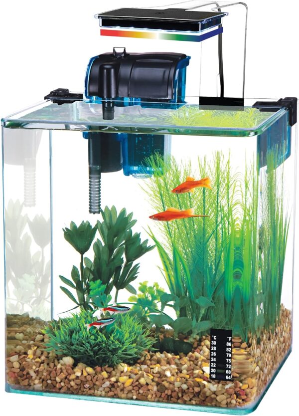 Penn-Plax Water-World Vertex Desktop Nano Aquarium Kit with Multi-Color LED Light – Perfect for Shrimp and Small Fish – 5 Gallon Tank