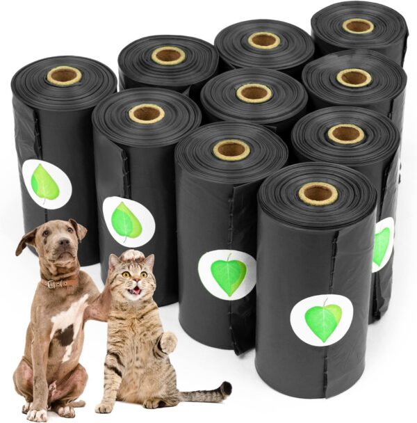 PuppyDoggy Dog Poop Bags (10 Rolls,13"x9") Biodegradable Waste Bags Work with Poop Bag Dispenser and Dog Leash Extra Thick Tear Resistant Leak Proof for Walking Travel (150 Bags, Bright Black)