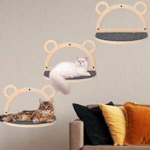 Qunclay 3 Pack Cat Wall Shelves Large Cat Wall Step Cat Wall Mounted Furniture Cat Corner Shelf Cat Climbing Scratching Cat Perch Shelves Bear Head Shaped Felt Ladder for Playing Sleeping Lounging