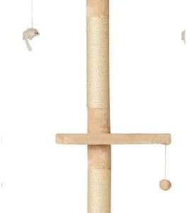 Runesol Reinforced Cat Tree 245-288cm Floor to Ceiling, Tall Ceiling to Floor Tower, Beige Cat Tree Scratching Post Floor to Ceiling Pole with Large Reinforced Platforms and Wall Bracket for Stability