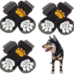 SCIROKKO 3 Pairs Double Anti-Slip Dog Socks Paws Stop Licking - Adjustable Pet Non-Skid Paw Protector with Grips for Puppy Doggy Indoor Traction Control Wear Hardwood Floors Outdoor Shoes