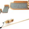 Stellken Wall Mounted Cat Feeder and Steps - Brown Wood Cat Shelf and 2 Steps - Complete with a Cat Interactive Wood Rod with Attached Toy