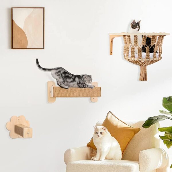 TAKEKIT Cat Wall Shelves, Cat Wall Hammock with Scratching Post and Cat Step, Cat Wall Furniture for Climbing, Playing and Sleeping, Cat Shelves and Perches for Wall for Indoor Large Cats or Kittens