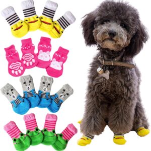 TYXHXTF 16 PCS Dog Socks, Anti Slip Pet Paw Protector, Anti Slip Dog Shoes, Cat Puppy Socks, Dog Grip Socks with Straps, for Indoor Outdoor Wear Winter, for Small Dogs