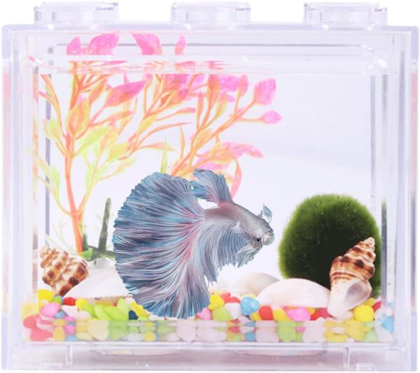 Tomotato Small Betta Fish Tank, Plastic Mini Fish Box Transparent Cutout Design, Acrylic Explosionproof Portable Miniature Fish Tank Aquarium(B)