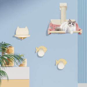 Topkins Cat Wall Furniture Wall Mounted, Set of 4 Furniture, Cat Wall Shelve with Cat Hammock and Platform, Modern Wall-Mounted Cat Furniture for Climbing, Sleeping, Scratching