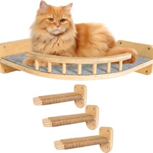 UNTITLDW CAT Wall Shelf with 3 Steps - Rope Wrapped Steps - Wall Mounted CAT PERCHES - CAT Climber Steps with Grip - The Ultimate CAT Furniture for Climbing, Playing, and Blissful Relaxation