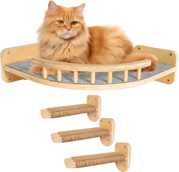 UNTITLDW CAT Wall Shelf with 3 Steps - Rope Wrapped Steps - Wall Mounted CAT PERCHES - CAT Climber Steps with Grip - The Ultimate CAT Furniture for Climbing, Playing, and Blissful Relaxation