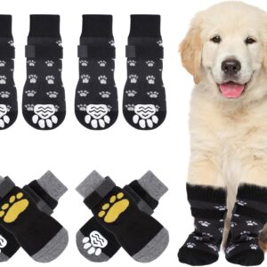 Vyuwast 8 Pcs Dog Socks Paws Stop Licking Anti-Slip Dog Paw Protectors with Adjustable Straps Dog Cat Socks with Grips for Small Medium Large Dogs Puppy Indoor Outdoor Hardwood Floor Walking(M)