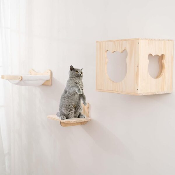 WONFUlity Cat Shelves and Perches for Wall, Cat Hammock Wall Mounted Cats Shelf and Climbing Shelf with Sisal Scratching and Climbing Bridge Step Modern Cat Bed &Cat Furniture