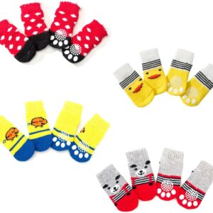 WUMUZAI 4 Pairs Dog Socks for Small Dogs, Anti Slip Dog Socks, Dog Grip Socks, Soft Pet Puppy Doggie Socks to Prevent Licking, Non Slip Paw Protection for Hardwood Floors Indoor Outdoor (S)