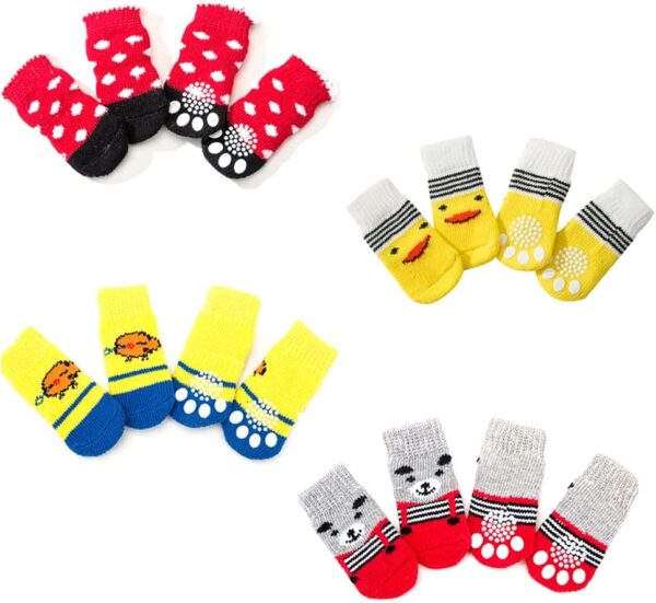 WUMUZAI 4 Pairs Dog Socks for Small Dogs, Anti Slip Dog Socks, Dog Grip Socks, Soft Pet Puppy Doggie Socks to Prevent Licking, Non Slip Paw Protection for Hardwood Floors Indoor Outdoor (S)