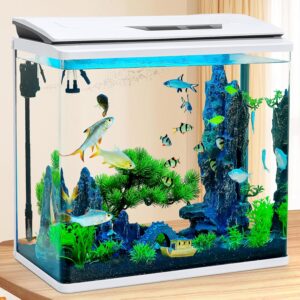 Wedoelsim High-Transparency 11 Gallon Fish Tanks Betta and Goldfish Tanks with Filter, Light, Seven-Color LED, Integrated Oxygenation, Filtration, and Circulation, Time Display, Aquarium Starter Kits