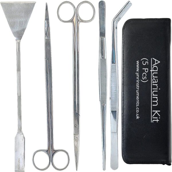 YNR 5 in 1 Aquarium Aquascaping Kit Stainless Steel Aquarium Fish Tank Aquatic Plant Tools Tweezers Scissors Spatula Set