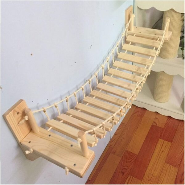 xiaofeng214 Wooden cat bridge mounted on the wall, scrape of sisal, to jump, pet furniture from 90cm (Color : Wood Cat Bridge, Tamaño : 90cm)