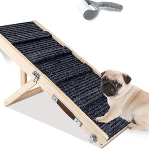 Umtiti Wooden Folding Portable Pet Ramp. 4 Levels Adjustable 9" to 17.3" with Non-Slip 5 Paw Traction Mat for Small Medium Doggie. Dog Ramps-UK