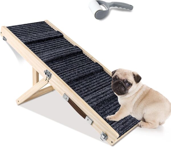 Umtiti Wooden Folding Portable Pet Ramp. 4 Levels Adjustable 9" to 17.3" with Non-Slip 5 Paw Traction Mat for Small Medium Doggie. Dog Ramps-UK