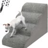 LIANTRAL Dog Stairs, 4-Steps Dog Ramp for Bed and High Sofa, Non-Slip Pet Stairs for Small Dog and Cat, Dog Steps with High Density Foam, Removable Cover and Pet Hair Remover Roller, 50cm H, Grey