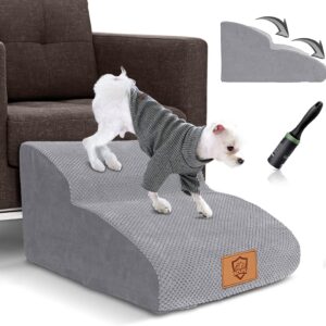 Myiosus Dog Steps for Bed, 2-Steps Dog Ramp for Sofa with Removable Waterproof Cover, High Density Foam Non-Slip Pet Stairs for Small Dogs and Cats, Grey, 55 x 40 x 30cm