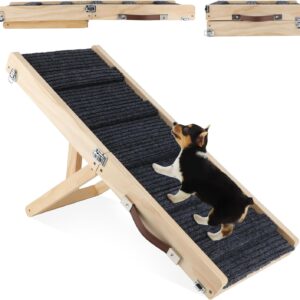 Sbayool Dog Ramp for Small Dogs and Older, Cat and Dog Steps 4 Height Adjustable 25CM 33CM 40CM 48CM with Non-Slip Foot Mat, Wooden Pet Ramp Foldable for Bed Or Sofa