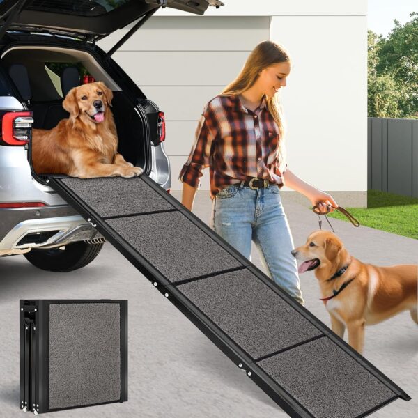 CJYMMFAN 175CM Folding Dog Car Ramp, Folding Dog Car Ramp for Large Dogs, Portable Pet Stair Ramp with Non-Slip Surface, Extra Long Dog Steps for Large Dogs Up to 115KG Get Into a Car, SUV & Truck