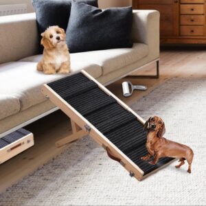 Aitakatta Dog Ramp for Bed, Adjustable Portable Folding Pet Ramp, 32" Long Wooden Pet Ramp with Non-Slip Traction Mat for Small Dogs, Dog Climbing Ladder for Sofa, Bed, Couch,Car(LGPT3,Black)