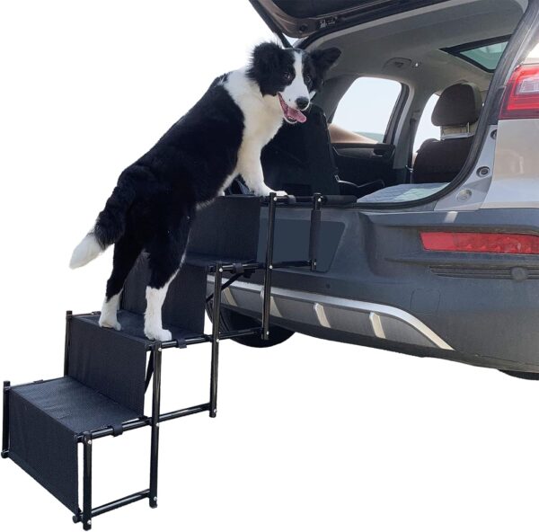 YEP HHO 4 Steps Upgraded Folding Pet Stairs Ramp,Steps for Medium and Large Dog, Lightweight Portable Dog Ramp with Waterproof Surface，Great for Cars Trucks SUVs (New Black)