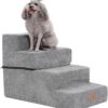Dog Stairs for Bed and Sofa 4 Steps High Density Non-Slip Foam Pet Steps Portable Pet Ramp Ladder for Small Dogs Cats with Removable and Washable Plush Cover for Older Dogs/Cats with Joint Pain