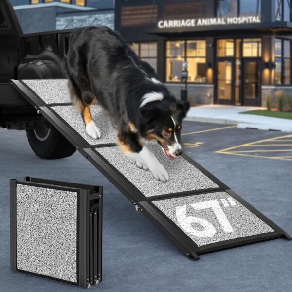 Pawaboo Dog Car Ramp, 170×50cm Foldable Dog Ramp for SUV &Truck for Medium & Large Dogs, Dog Steps Dog Stair for Car, Dog Ramp for Car with Non-slip Surface, Outdoor Dog Ramp Up to 250LBS