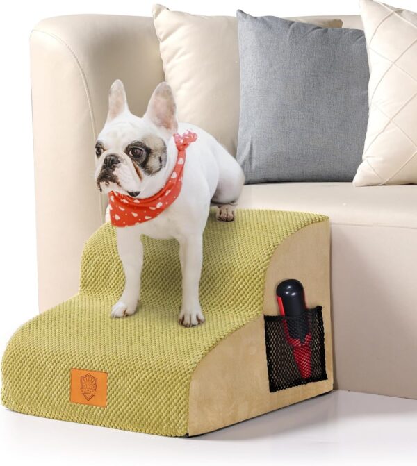Masthome Dog Steps for Bed, 2-Steps Waterproof Dog Stairs, High Density Foam Dog Ramp with Washable Cover, Non-Slip Pet Stairs & Steps for Small Dogs Cats, with 1 Lint Roller