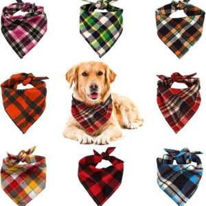 Dog Bandana, VIPITH 8 Pack Plaid Bibs Scarf, Washable Reversible Adjustable Triangle Dog Scarf Bow Ties for Pets and Cats (Random Color)