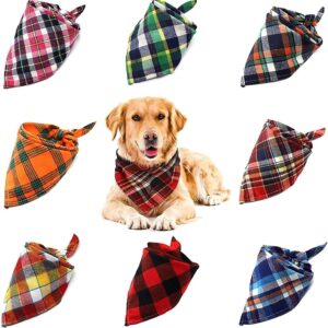 WOVTE 8 Pack Triangle Dog Bandana, Reversible Plaid Painting Bibs Scarf, Washable and Adjustable Kerchief Set for Dogs Cats Pets