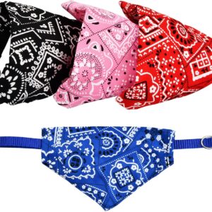 Pagezol 4 Pack Dog Bandana Collar Boho Dog Scarfs Pet Scarf Neckerchief Triangle Dog Bids Kerchief Adjustable Strap Bandana for Small Medium Large Girl or Boy Dogs and Cats(Red, Blue, Black, Pink) (S)