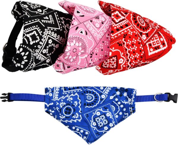 Pagezol 4 Pack Dog Bandana Collar Boho Dog Scarfs Pet Scarf Neckerchief Triangle Dog Bids Kerchief Adjustable Strap Bandana for Small Medium Large Girl or Boy Dogs and Cats(Red, Blue, Black, Pink) (S)