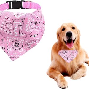 FuninCrea Dog Bandanas Collar, Triangle Towels Washable Bibs Scarf Adjustable Bandanas Flower Pattern Dog Collar Costume Accessories for Small Medium Large Dogs (pink)