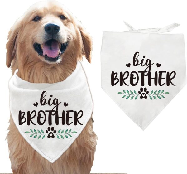 arricraft 1 Pc Pet Dog Bandana, White Cotton Triangle Pet's Bandana "Big Brother" Words Plant Washable Scarf Bibs Accessories Chief for Large Dogs and Pets Gifts 55x55x78cm