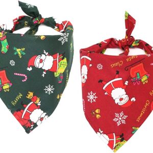 Christmas Dog Bandana,2 Pieces Christmas Pet Costume Stylish Christmas Santa Scarf,25.2 Inches Triangle Washable Reversible Dog Cat Scarf Bow Ties for Decorations