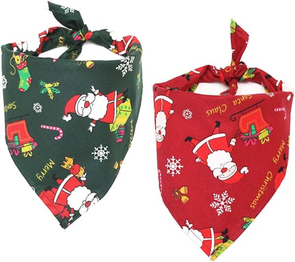 Christmas Dog Bandana,2 Pieces Christmas Pet Costume Stylish Christmas Santa Scarf,25.2 Inches Triangle Washable Reversible Dog Cat Scarf Bow Ties for Decorations