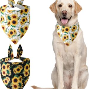 URROMA Sunflower Dog Bandanas, 2 Pcs Printing Unique Shape Adjustable Fit Kerchief Scarf for Small to Large Dog Puppy Cat