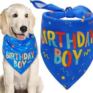 Dog Birthday Bandana, Birthday Boy Bandana Puppy Triangle Dog Scarf, Pets Birthday Party Bandana for Small Medium Dogs Cats Happy Birthday Supplies (Blue)