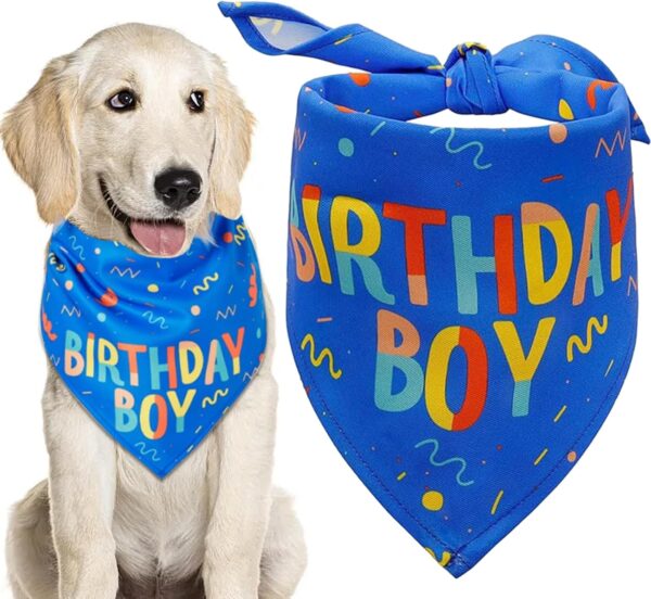 Dog Birthday Bandana, Birthday Boy Bandana Puppy Triangle Dog Scarf, Pets Birthday Party Bandana for Small Medium Dogs Cats Happy Birthday Supplies (Blue)