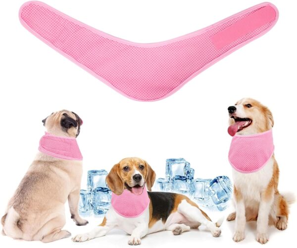 Dog Cooling Bandana, Breathable Pet Cooling Collar for dogs, Instant Cooling Neck Wraps Ice Scarf for Summer (Pink, L)