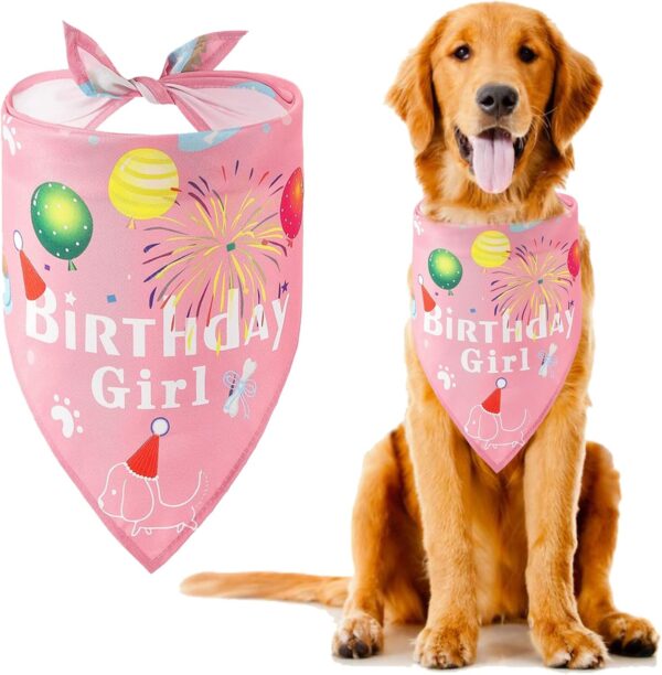 Kaket Dog Birthday Bandana, Plaid Cute Doggy Bandana, Dog Bandana, Dog Birthday Party Decorations Props (Pink)