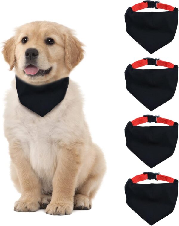 HACRAHO Blank Dog Bandana, 4 PCS Black Pet Bandana Collar with Quickly Release Buckle Adjustable Sublimation Dog Bandana with Removable Red Collar for Small Dogs and Cats, Black L