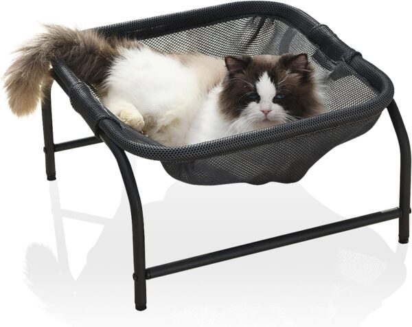 JUNSPOW Large Cats Bed, 43×43×24cm Square Pet Hammock Bed [For Big Cat], Raised Cat Sleeping Bed, Excellent Permeability Free-Standing Cat Bed for Big Cat/Puppy Indoor & Outdoor