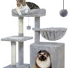 PAWZ Road Small Cat Tree, 73cm Cat Tower for Indoor Cats, 2 Styles Cat Activity Tree with Cat Scratching Posts, Big Hammock and Removable Top Perch Grey