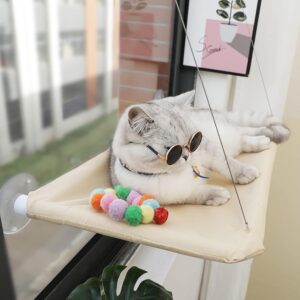 Cat Window Hammock Perch Cat Safety Sunny Bed with Durable Heavy Duty Suction Cups Resting Sunny Window Seat for indoor cats sleeping Space Saving Window Mounted Cat Bed Holds Up to 30lbs (Khaki)