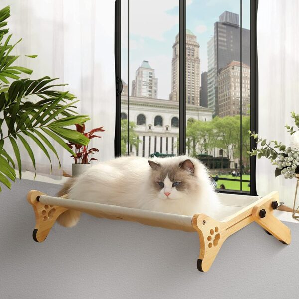 JUNSPOW Cat Window Perch, Sturdy Adjustable Cat Window Hammock, Hanging/Stand Dual Usage Large Cat Bed for Window/Floor/Bedside/Cabinet - Hold Up To 40lbs