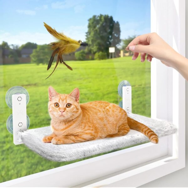 XHDA Foldable Cat Window Bed, 52x30cm Cat Hammock Window with Strong Suction Cups, Holding Up to 20kg Cat Window Perch for Cats